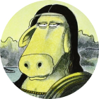 Cartoon illustration of a cow with long hair and a serene expression, inspired by the famous painting 
