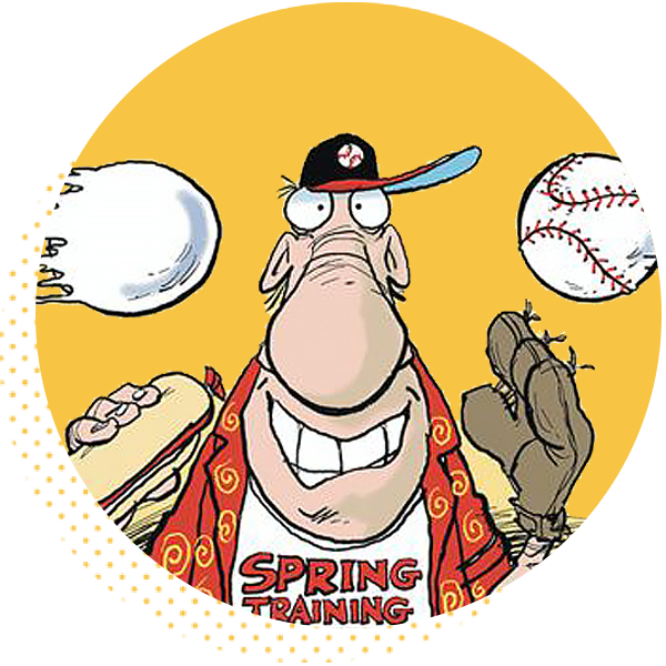 Cartoon character with a big smile wearing a 