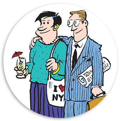Illustration of a woman holding a cocktail and wearing an 