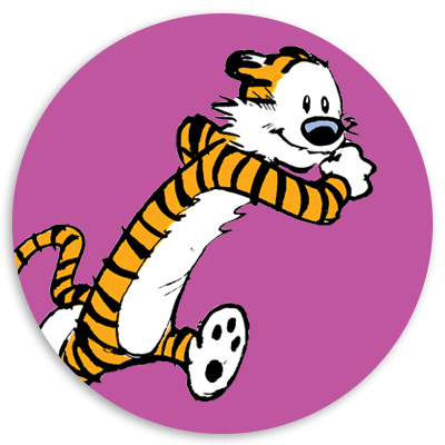 Cartoon tiger character with orange and black stripes, playfully running against a purple background, representing a whimsical and adventurous spirit.