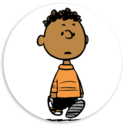 Illustration of a young cartoon boy with curly hair, wearing an orange sweater and black pants, standing with a thoughtful expression against a white circular background.