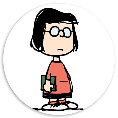 Illustration of a young girl with black hair and glasses, wearing a red shirt and blue skirt, holding a green book, standing with a serious expression.