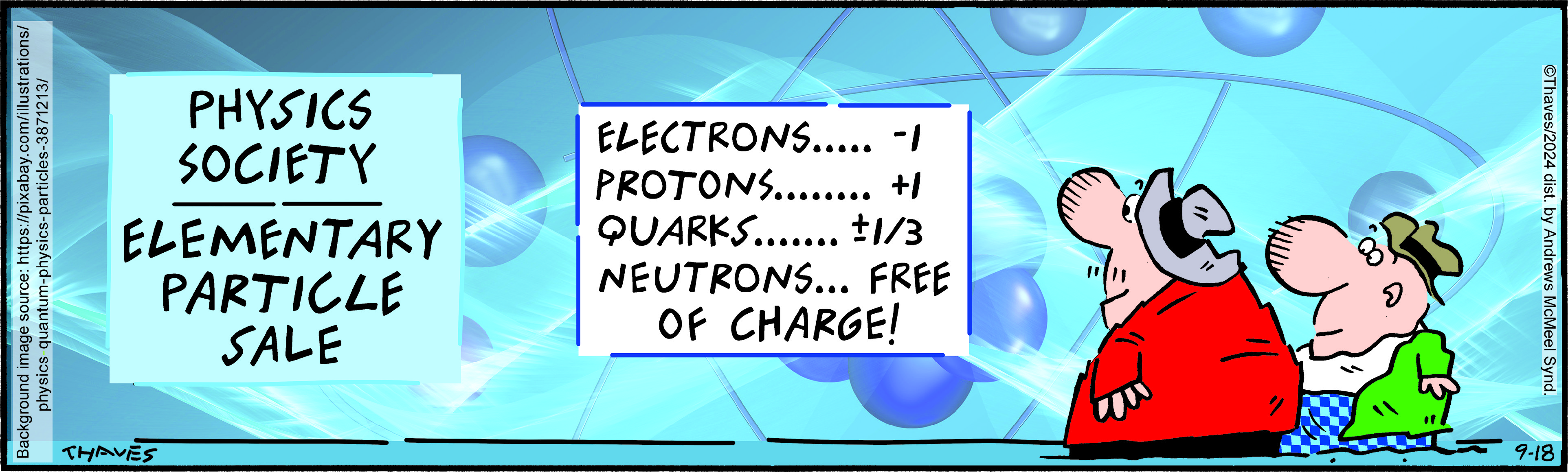 Illustration explaining subatomic particles: negative charge for electrons, positive charge for protons, fractional charge for quarks, and neutral charge for neutrons.