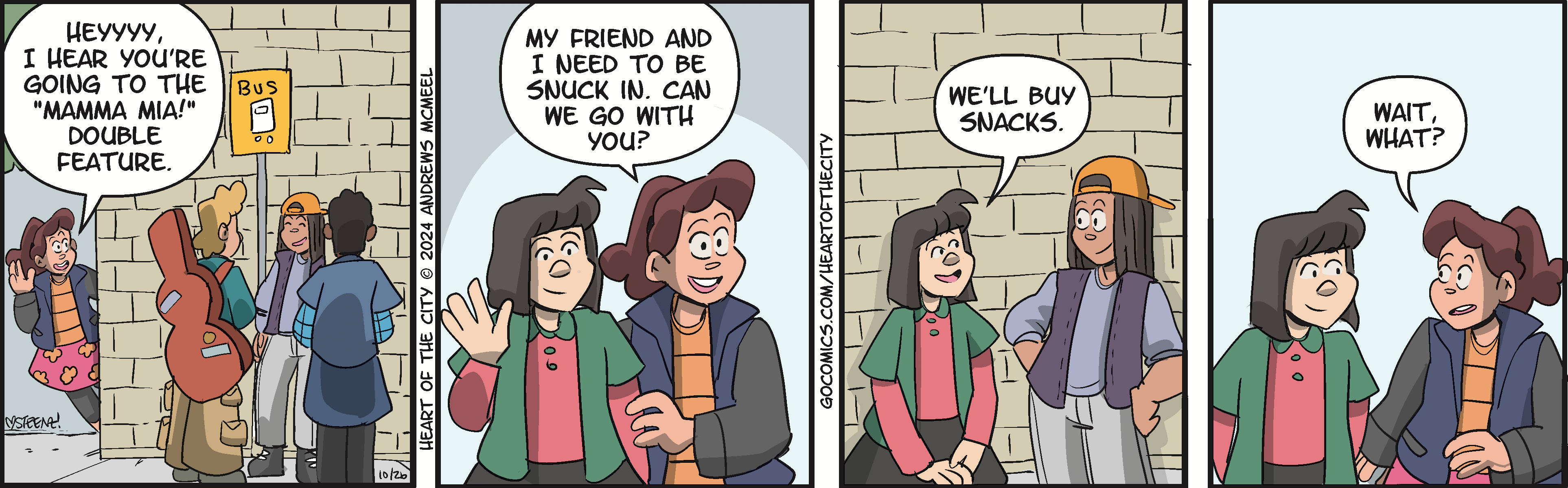 Two friends discussing plans to sneak into a 