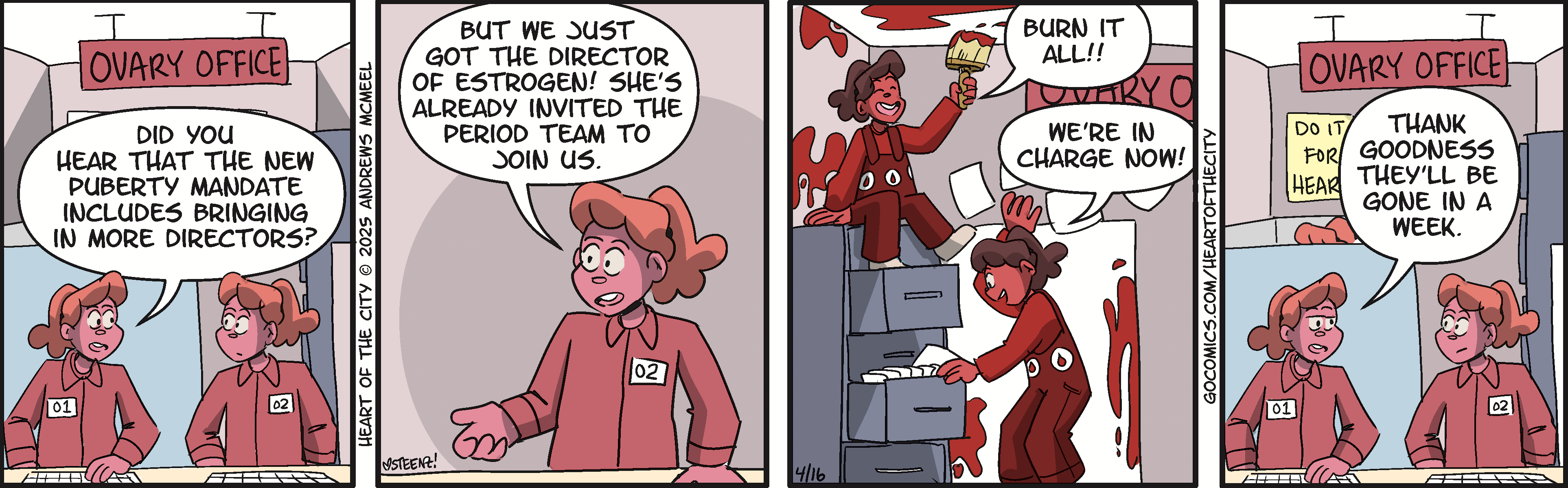 Cartoon depicting a humorous office scene titled 
