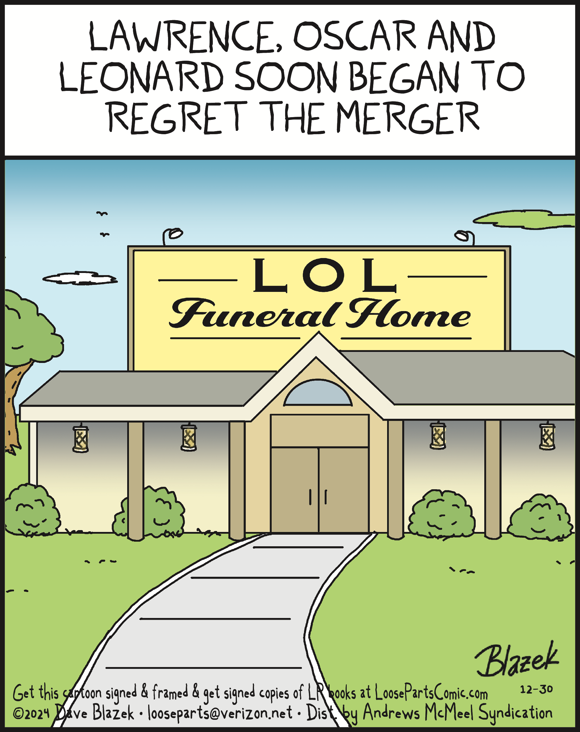 Cartoon depicting a funeral home named 