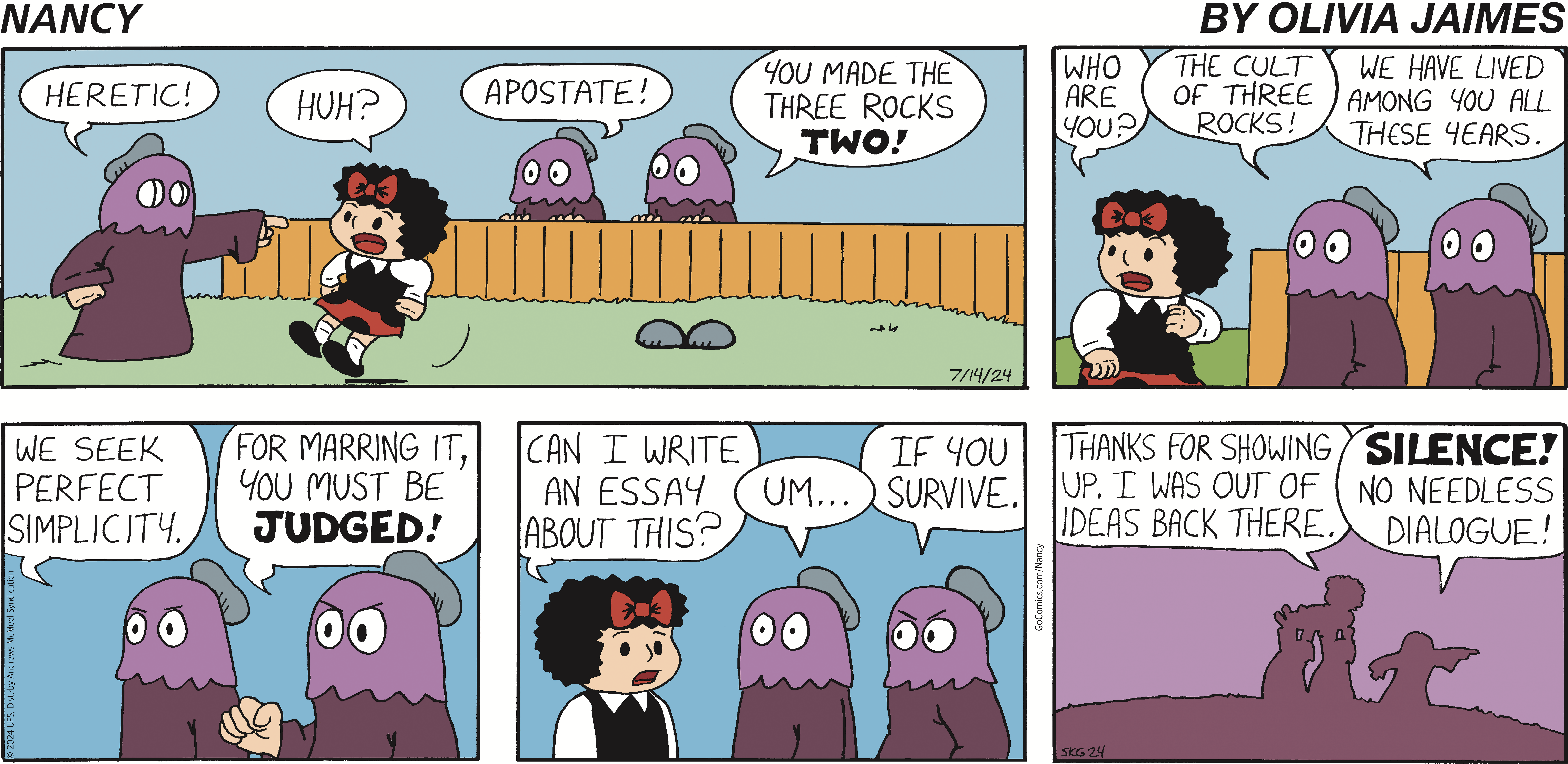 Comic strip featuring Nancy confronting a group called the 