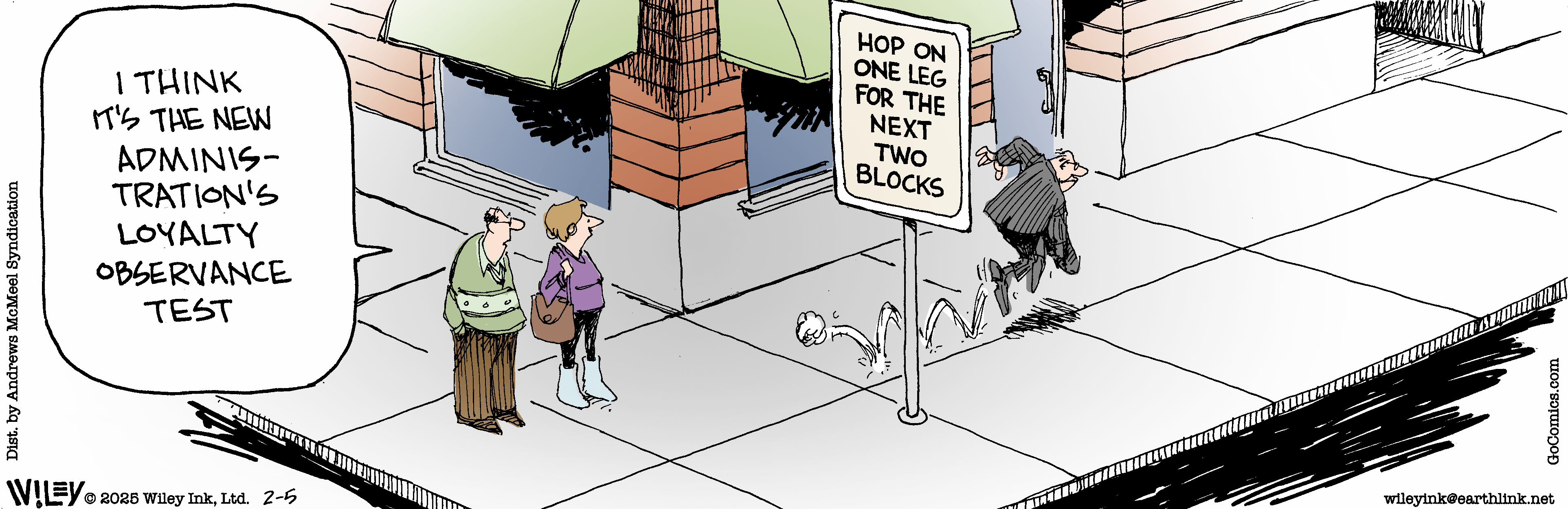 Cartoon depicting a humorous scenario where a man is instructed to 