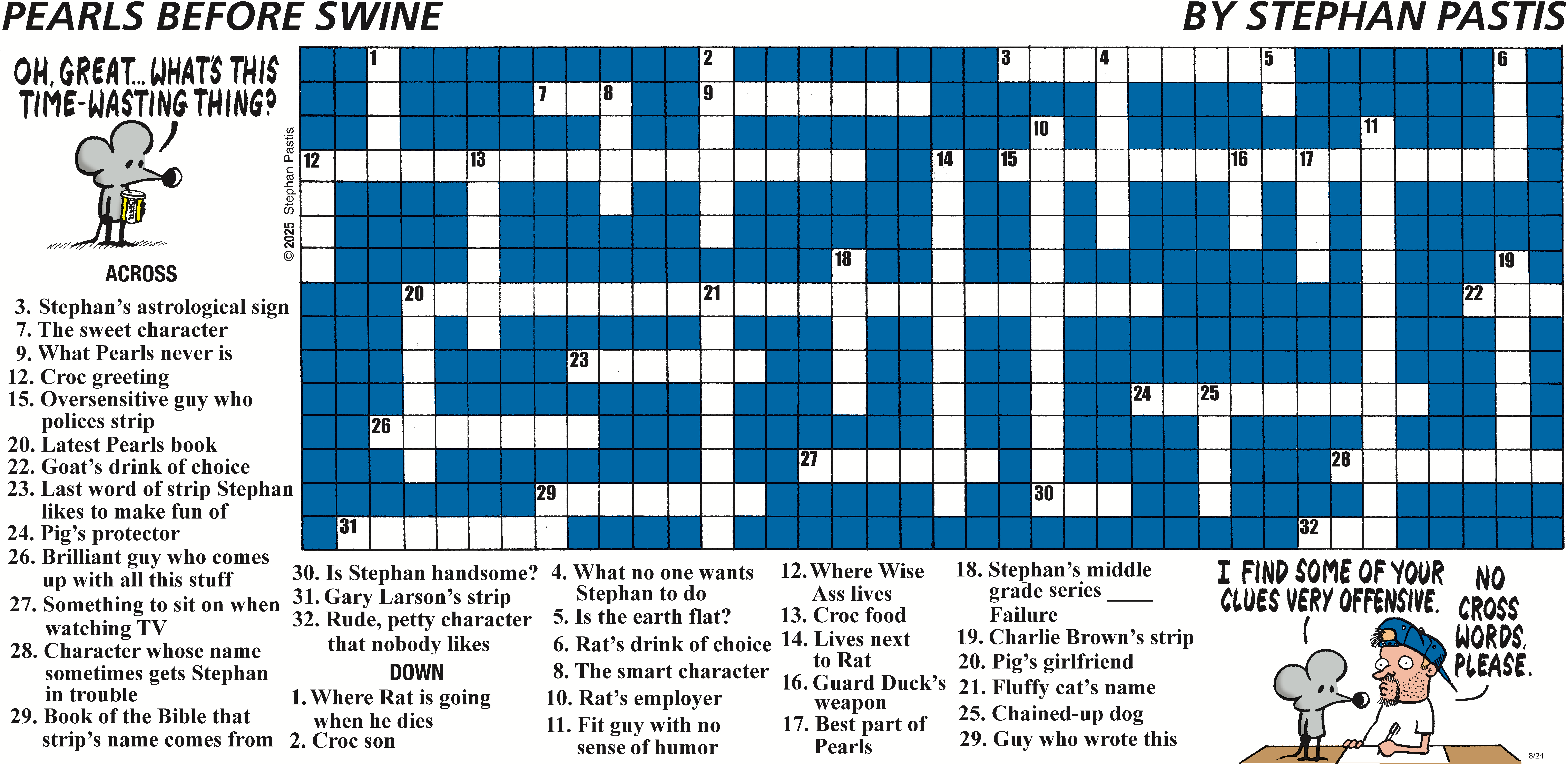 Crossword puzzle featuring clues and answers, with a mix of horizontal and vertical entries. The puzzle includes themed clues related to popular culture and general knowledge.