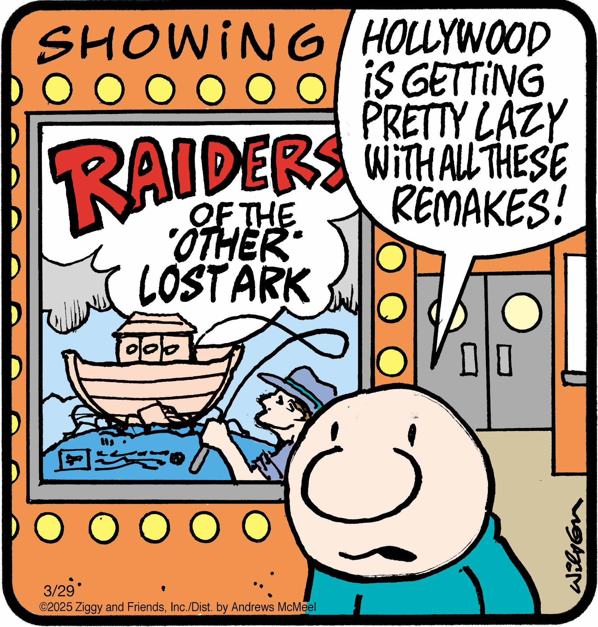 Cartoon depicting a humorous movie poster for 