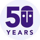 Logo celebrating 50 years of achievement, featuring the number 