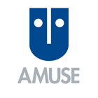 Logo of Amuse, featuring a stylized face design in blue and gray colors, representing creativity and entertainment.