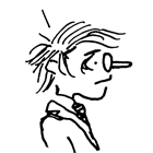 A cartoon character with messy hair and round glasses, looking to the side with a concerned expression, wearing a suit and tie.